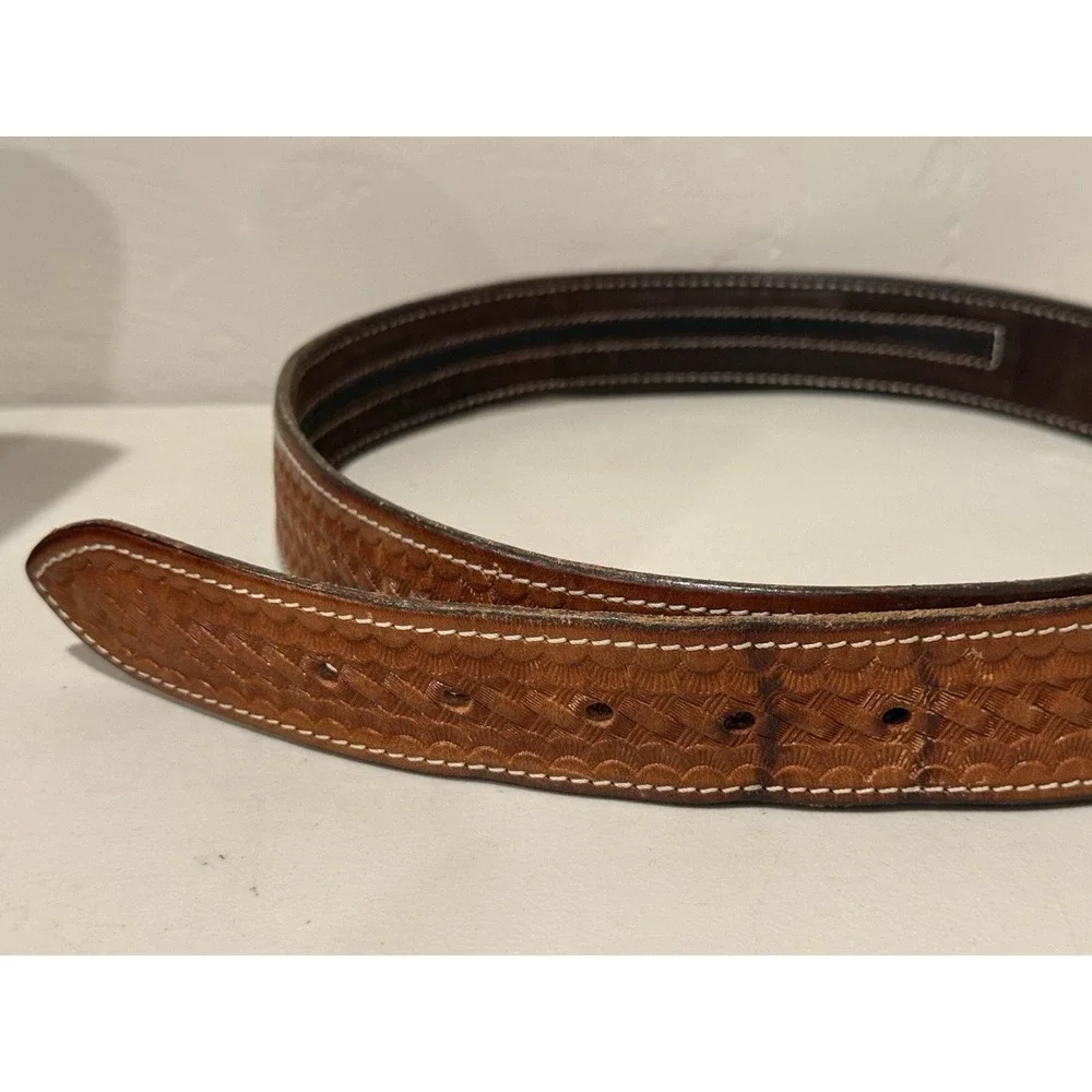 Aker Leather Basketweave Money Belt 40 Travel Security Hidden Zipper Wide 1.5